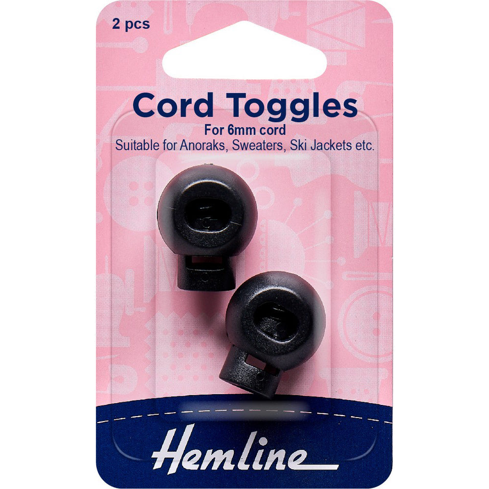 Cord Toggles: 6mm: Black: 2 Pieces