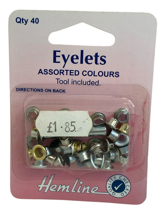 Eyelets with Tool: 5.5mm: Assorted Colours: 40 Pieces