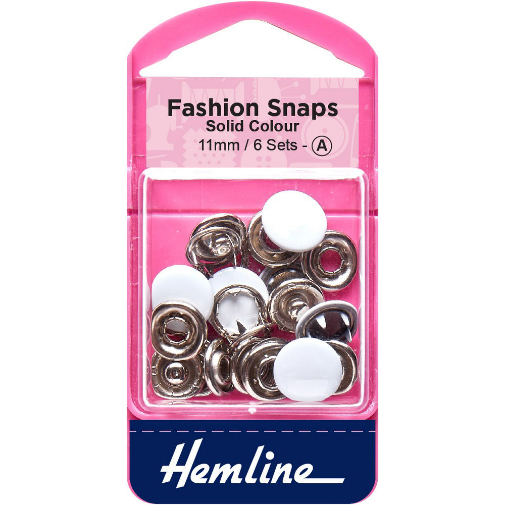 Fashion Snaps Solid Colour 11mm / 1/2″ White 6 sets