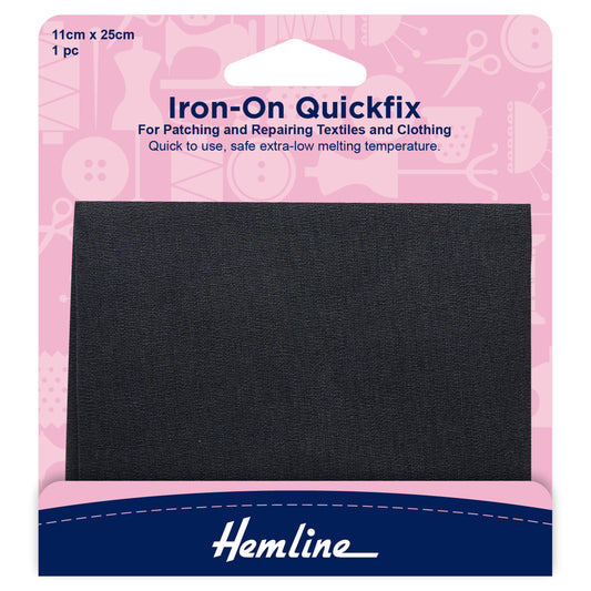 Quickfix Iron-On Cotton Patches: Dark Grey - 11 x 25cm