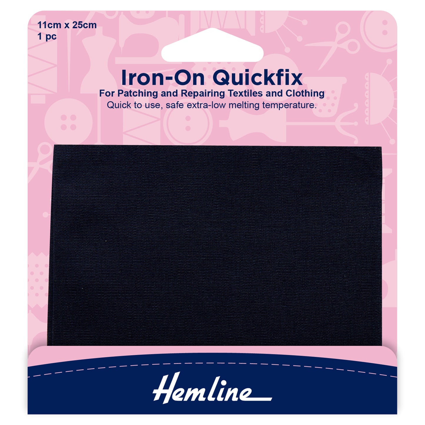 Quickfix Iron-On Cotton Patches: Navy - 11 x 25cm