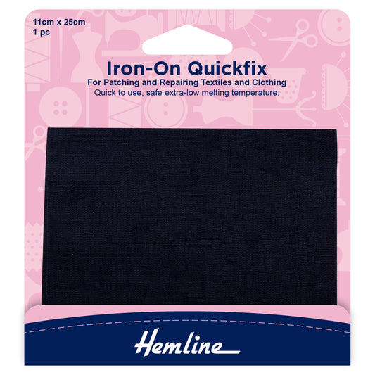 Quickfix Iron-On Cotton Patches: Navy - 11 x 25cm