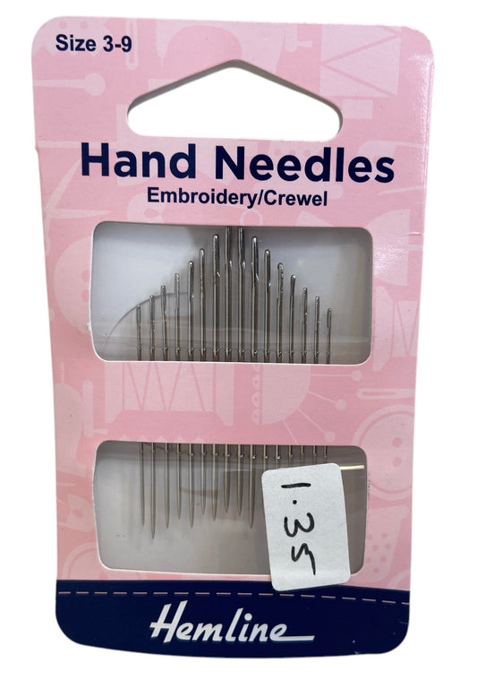 Hand Sewing Needles: Embroidery - Crewel: Size 3-9: 16 Pieces