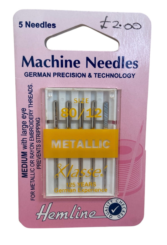 Sewing Machine Needles: Metalfil 80(12): 5 Pieces