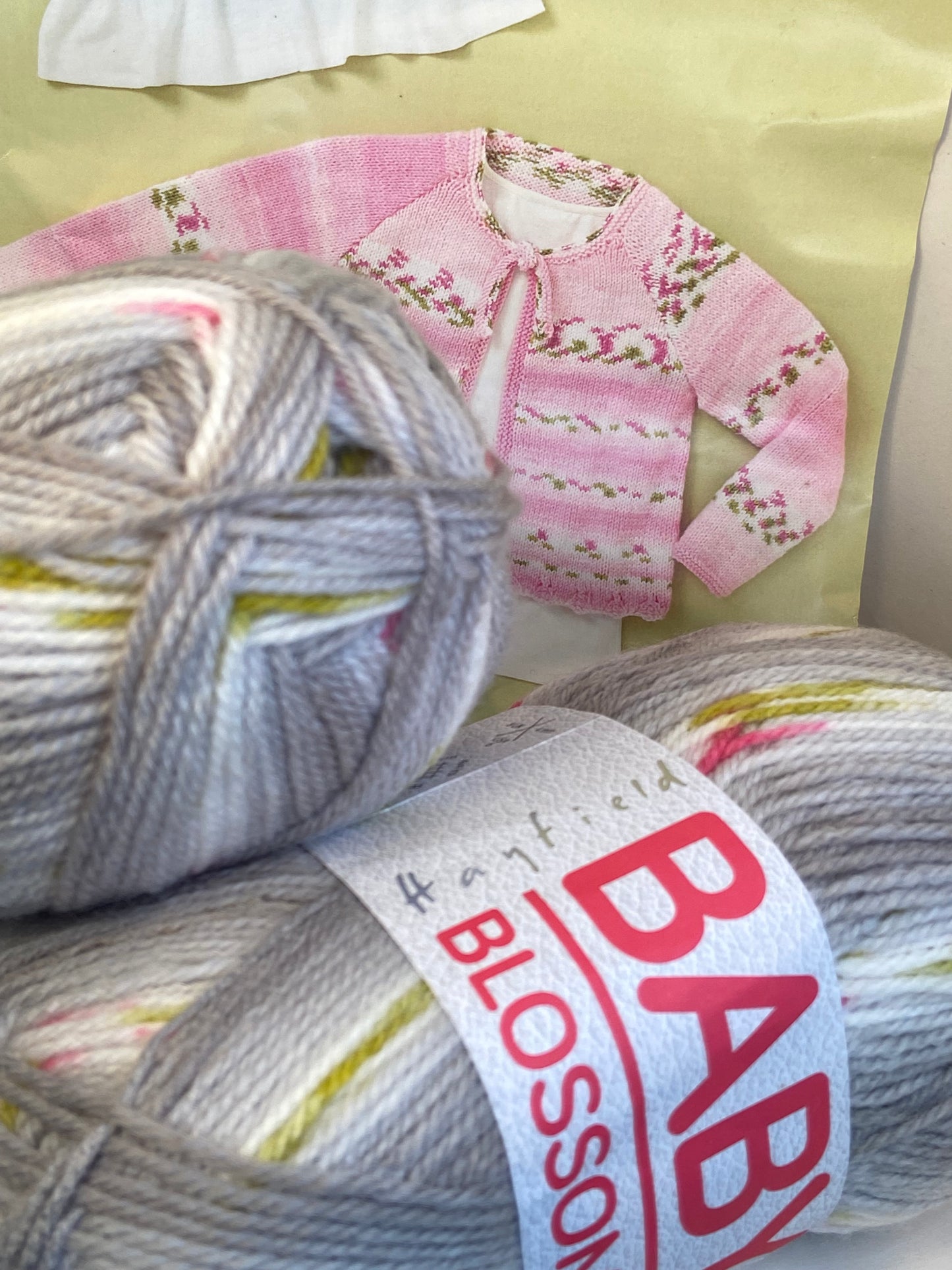 Hayfield Baby Blossom DK Birth to 7 years Cardigan Pattern and Wool Knitting Set