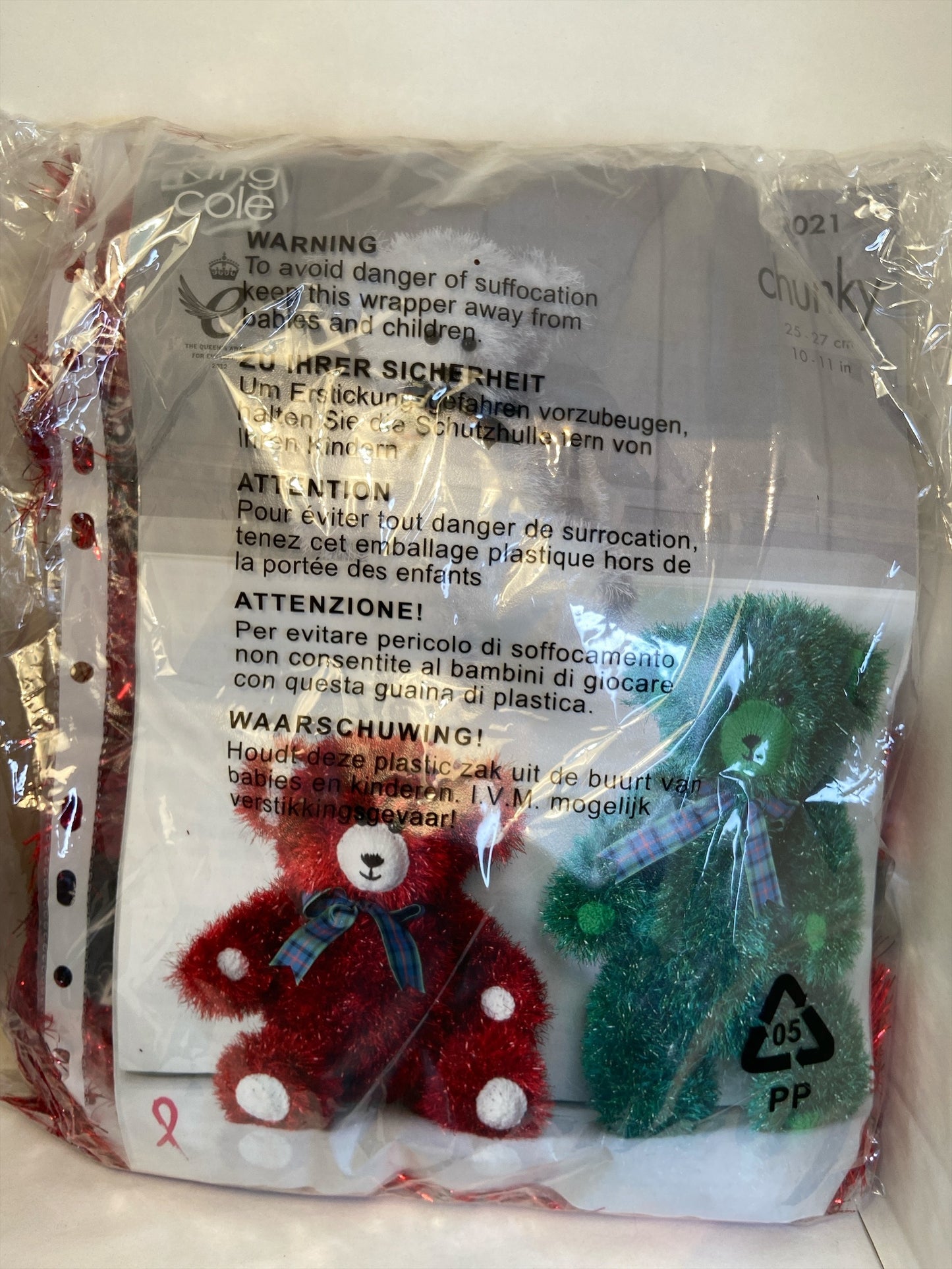 King Cole Chunky Knit Tinsel Teddy Bear Pattern and Yarn Knitting Kit