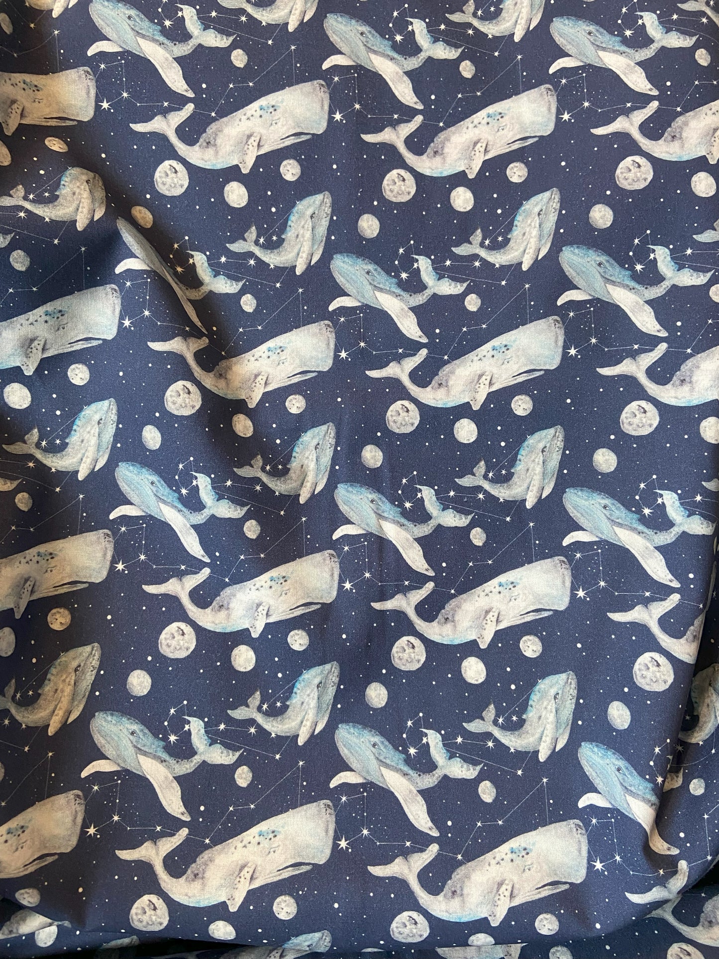 Navy Celestial Blue Whale Fabric