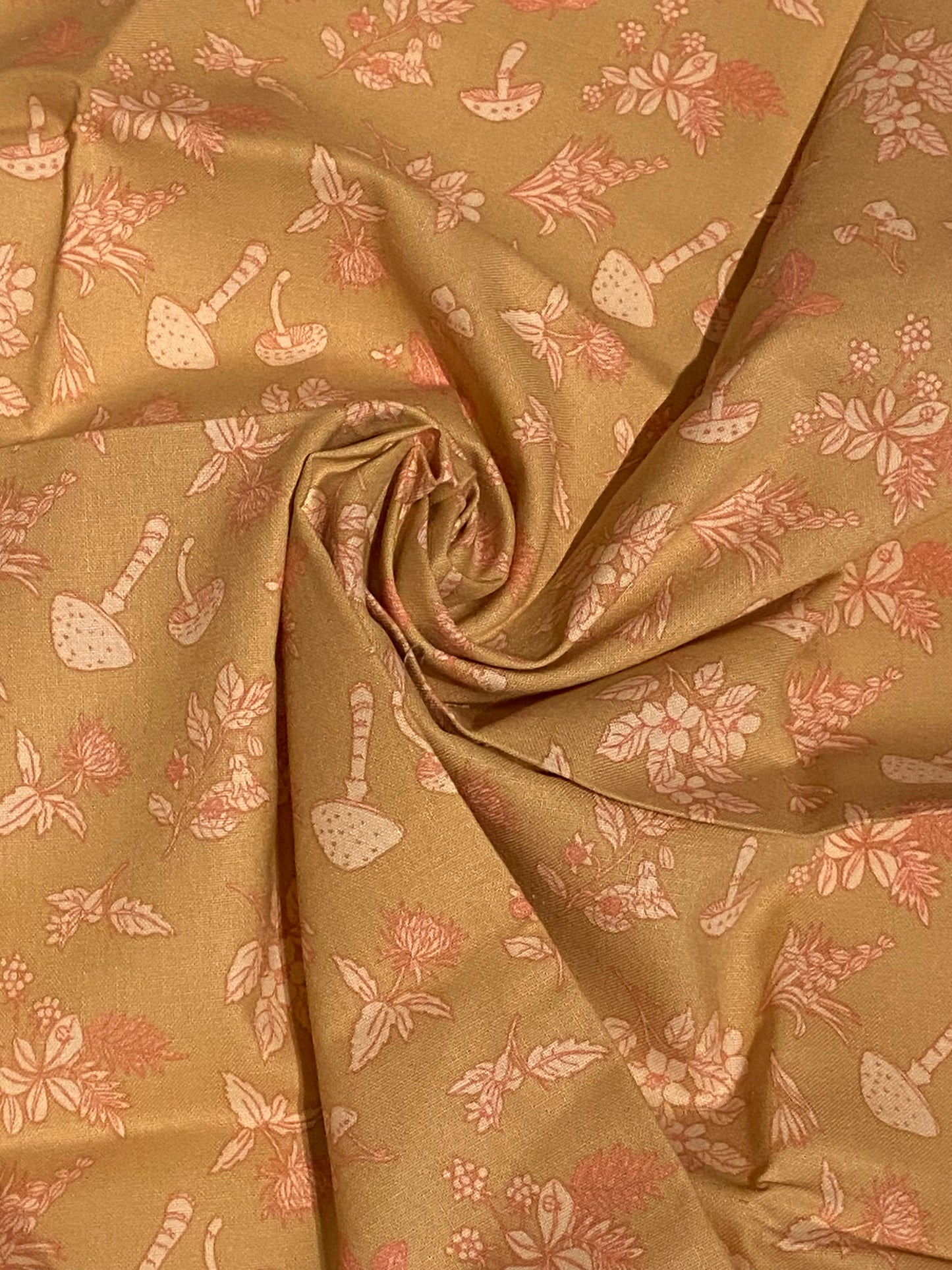 Tan Mushroom Print Fabric