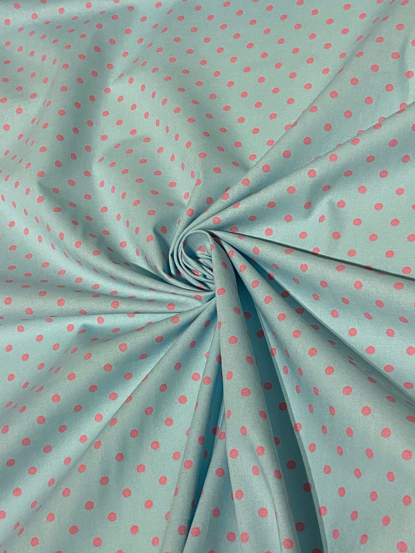 Blue and Coral Polkadot Fabric - Fat Quarter