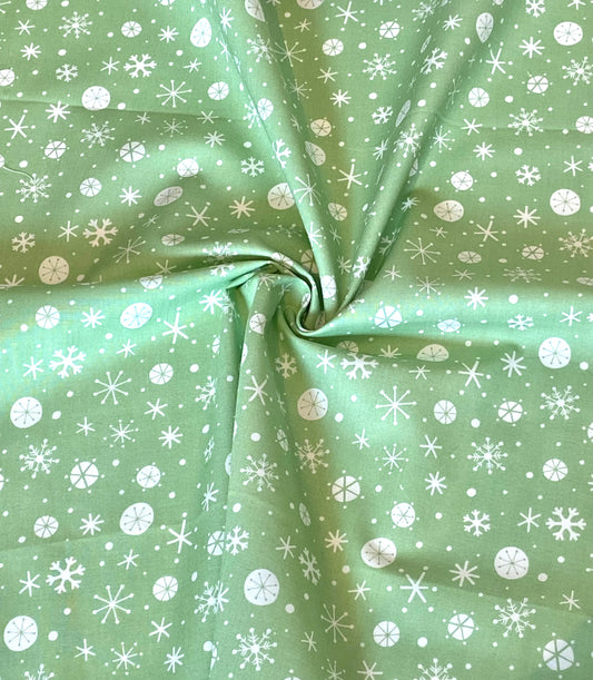 Snowflake Cotton Fabric in Green - Fat Quarter
