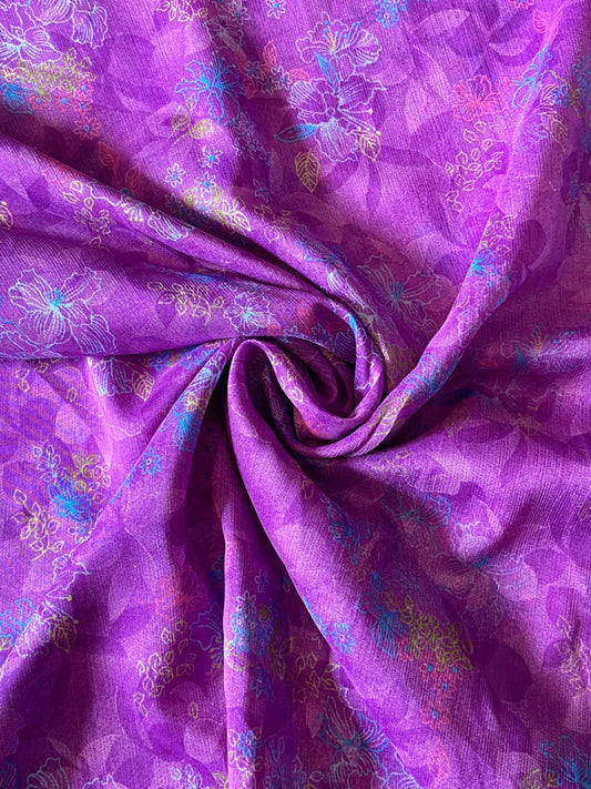 Purple Floral Chiffon Fabric