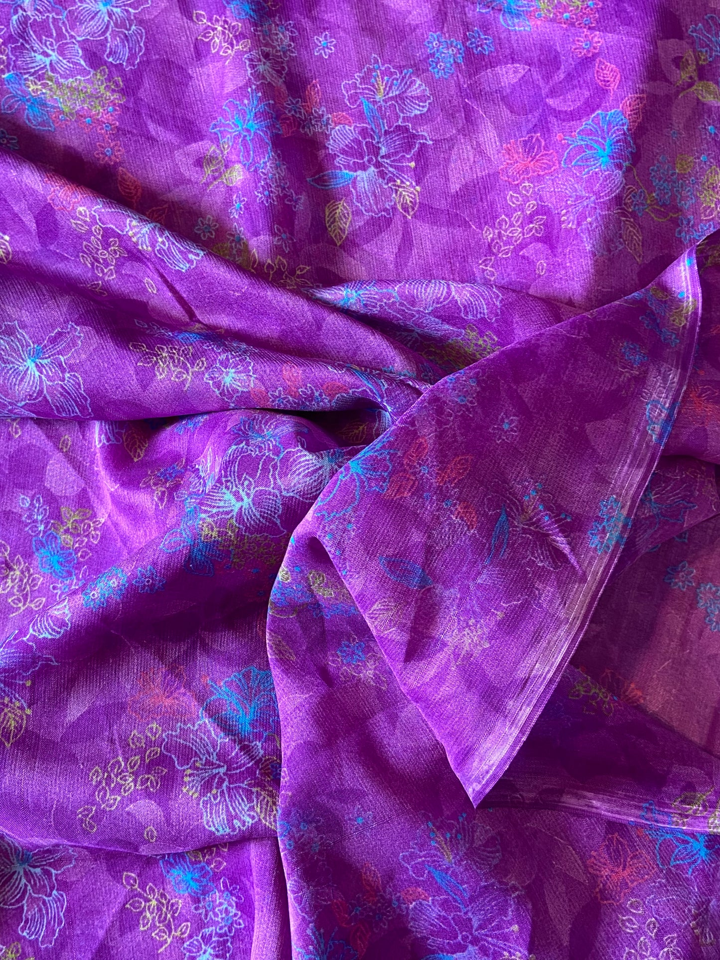 Purple Floral Chiffon Fabric