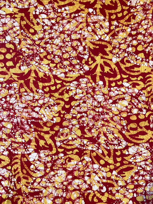 Rich Red Abstract Pattern with Gold Cotton Fabric