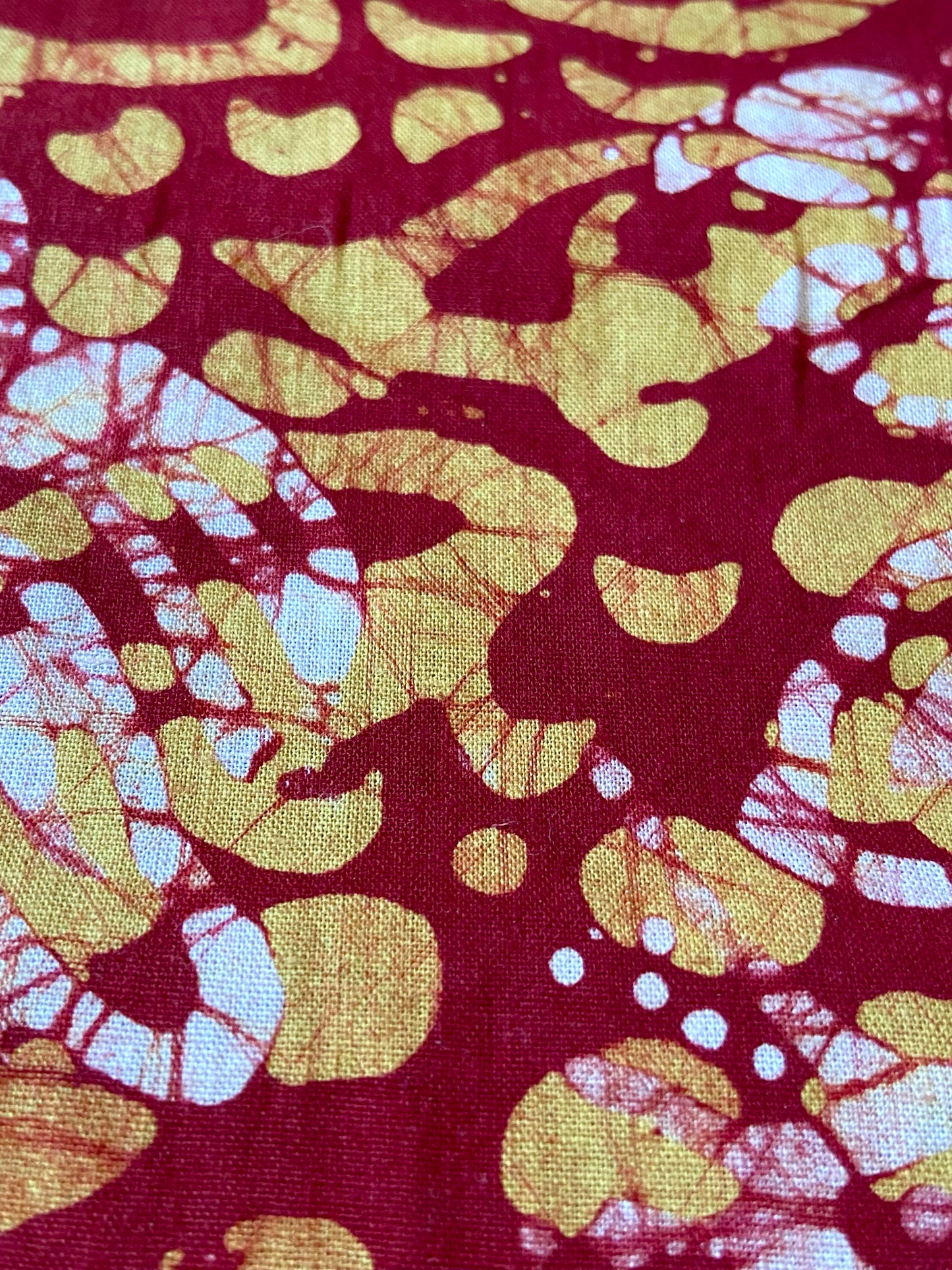 Rich Red Abstract Pattern with Gold Cotton Fabric