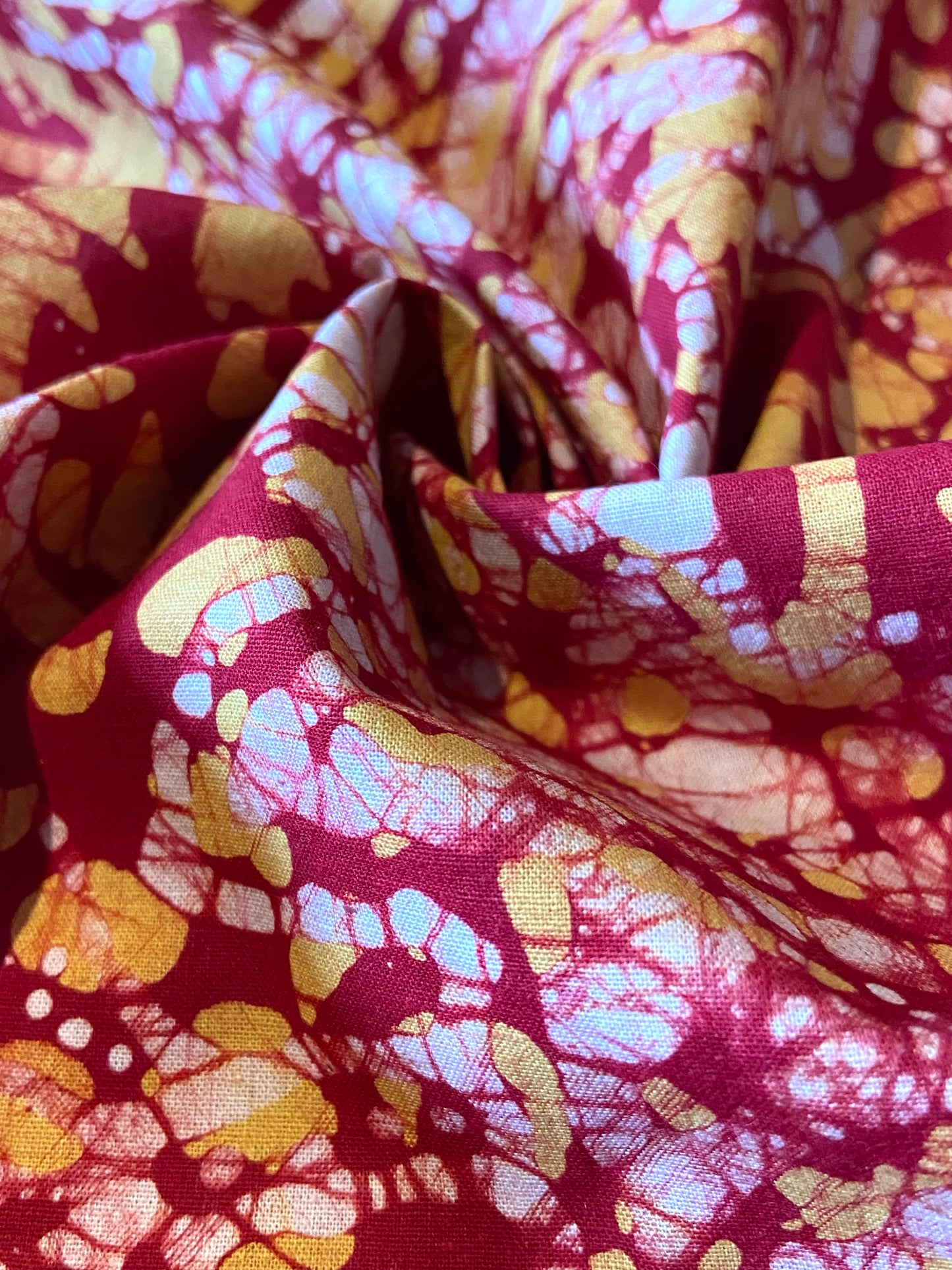 Rich Red Abstract Pattern with Gold Cotton Fabric