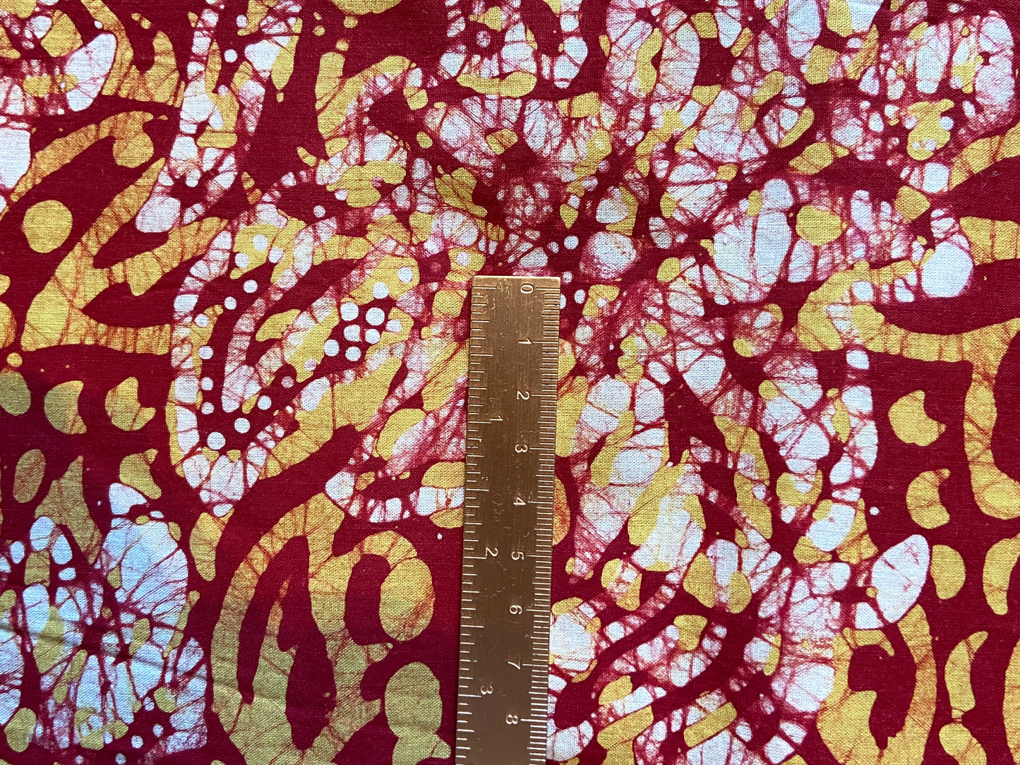 Rich Red Abstract Pattern with Gold Cotton Fabric