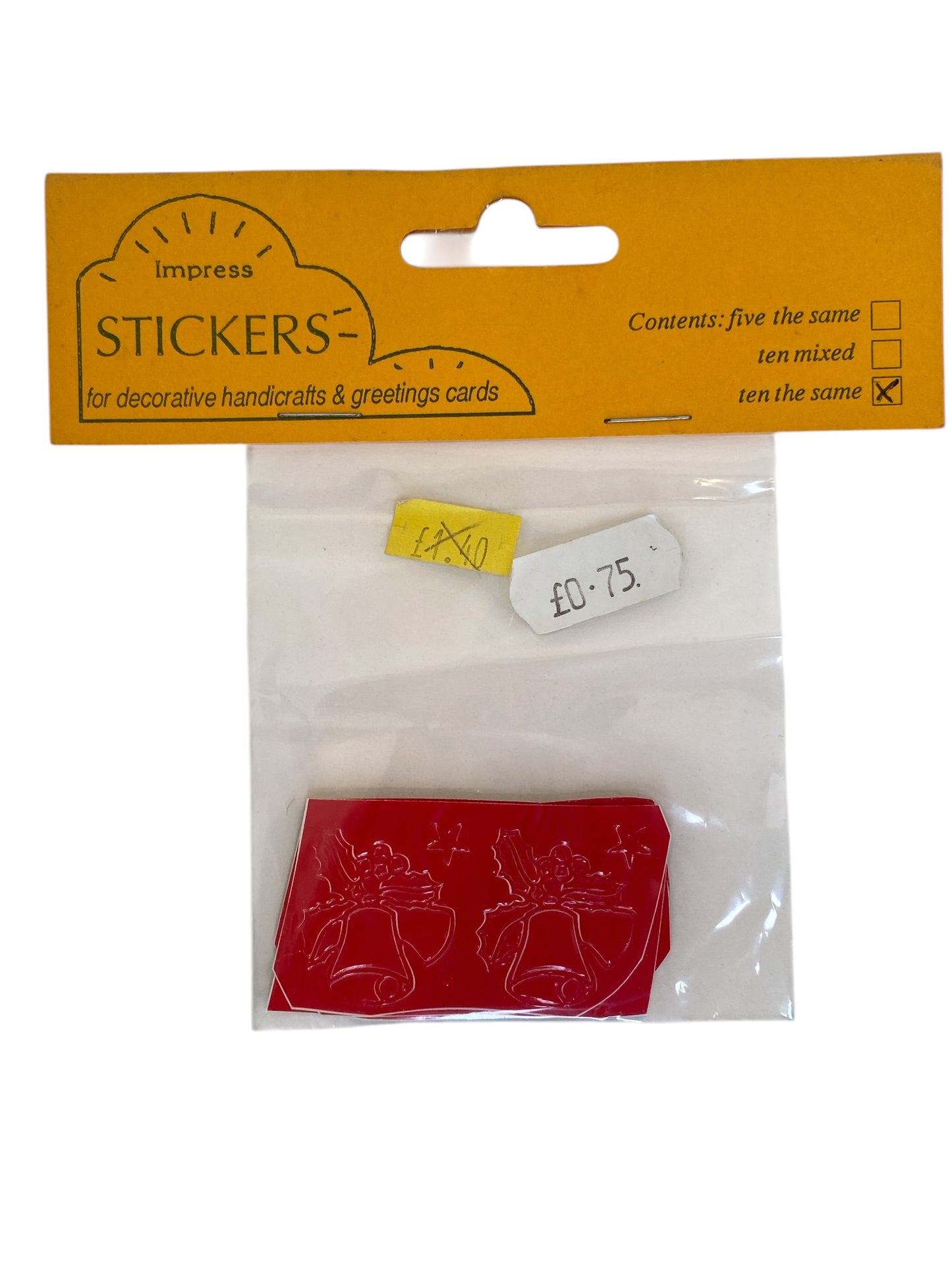 Christmas Bells Stickers (Pack of 10) - Various Colours