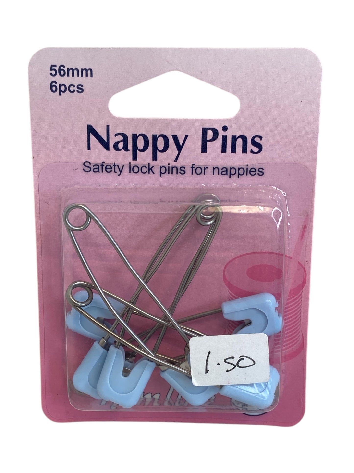 Nappy Pins: 56mm: Pink or Blue 6 Pieces