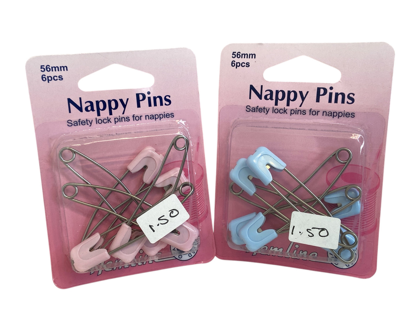Nappy Pins: 56mm: Pink or Blue 6 Pieces