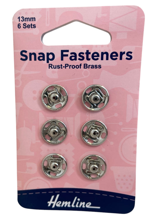 Snap Fasteners: Sew-on: Nickel: 13mm: Pack of 6