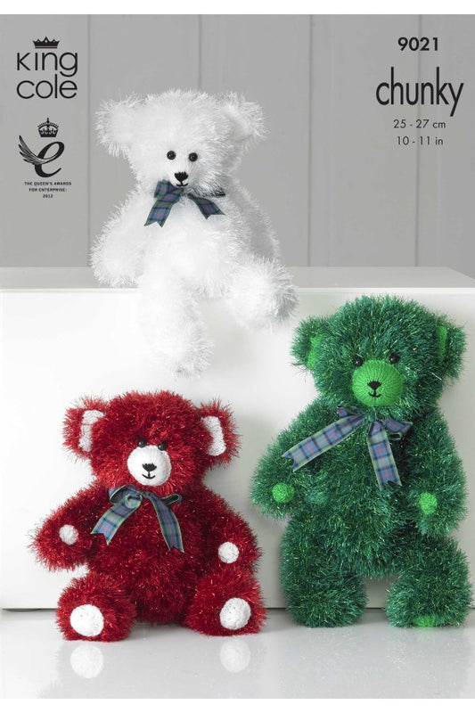 King Cole Chunky Knit Tinsel Teddy Bear Pattern and Yarn Knitting Kit