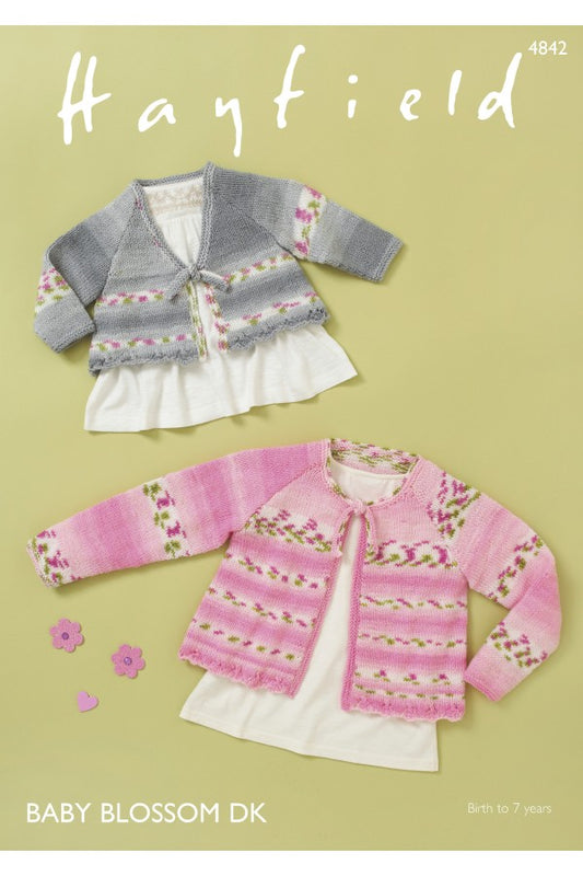 Hayfield Baby Blossom DK Birth to 7 years Cardigan Pattern and Wool Knitting Set