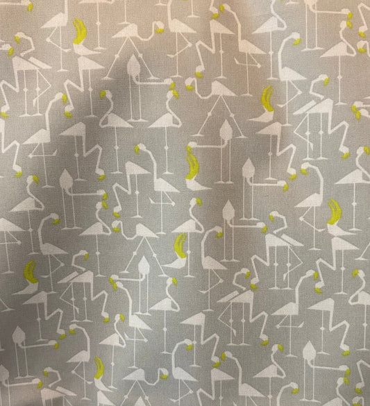 Grey Flamingos Fabric by SevenBerry