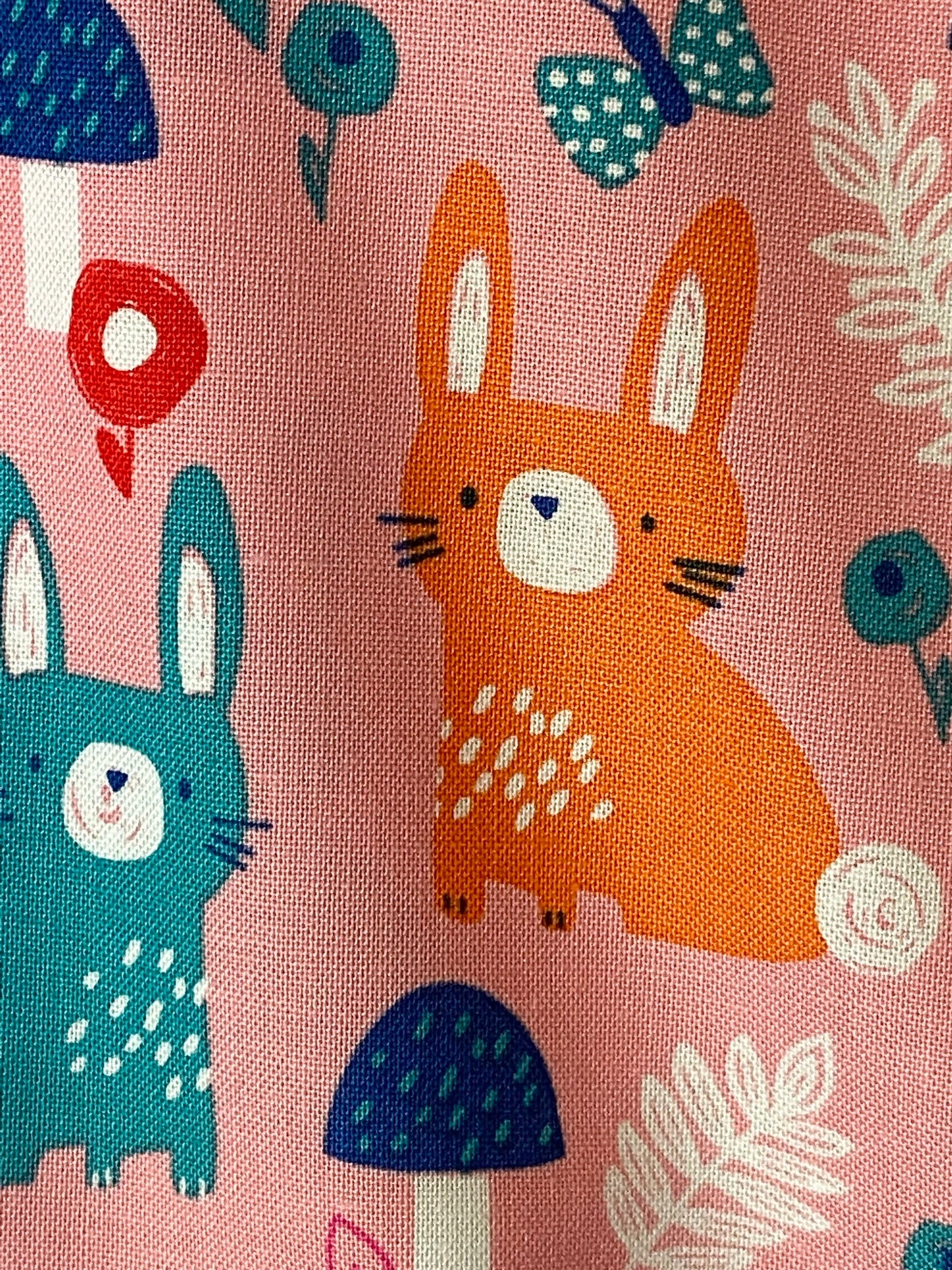Secret Garden - Pink (Coral Bunnies) Fabric by Dashwood