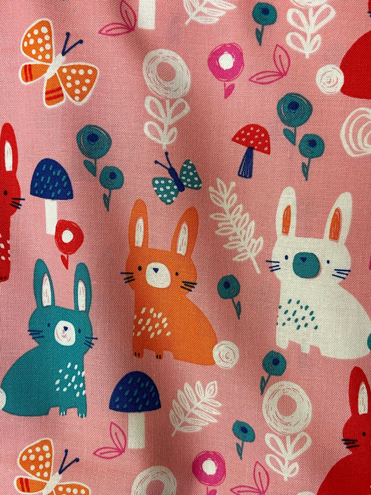 Secret Garden - Pink (Coral Bunnies) Fabric by Dashwood