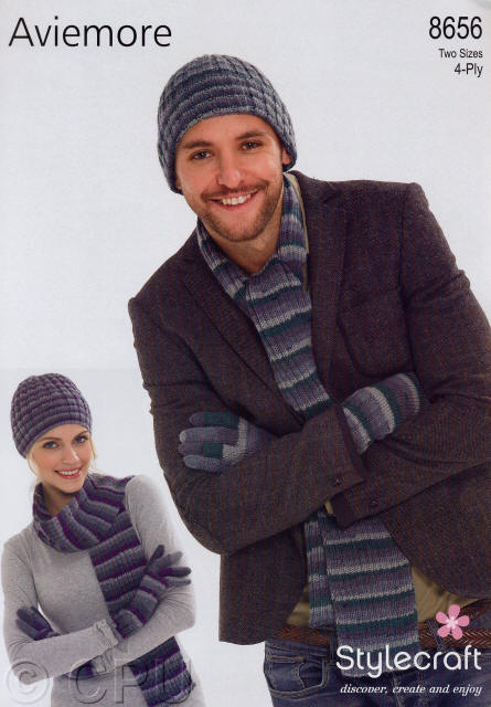 Stylecraft Aviemore Hat, Scarf and Glove Set Pattern and Wool Yarn Knitting Kit