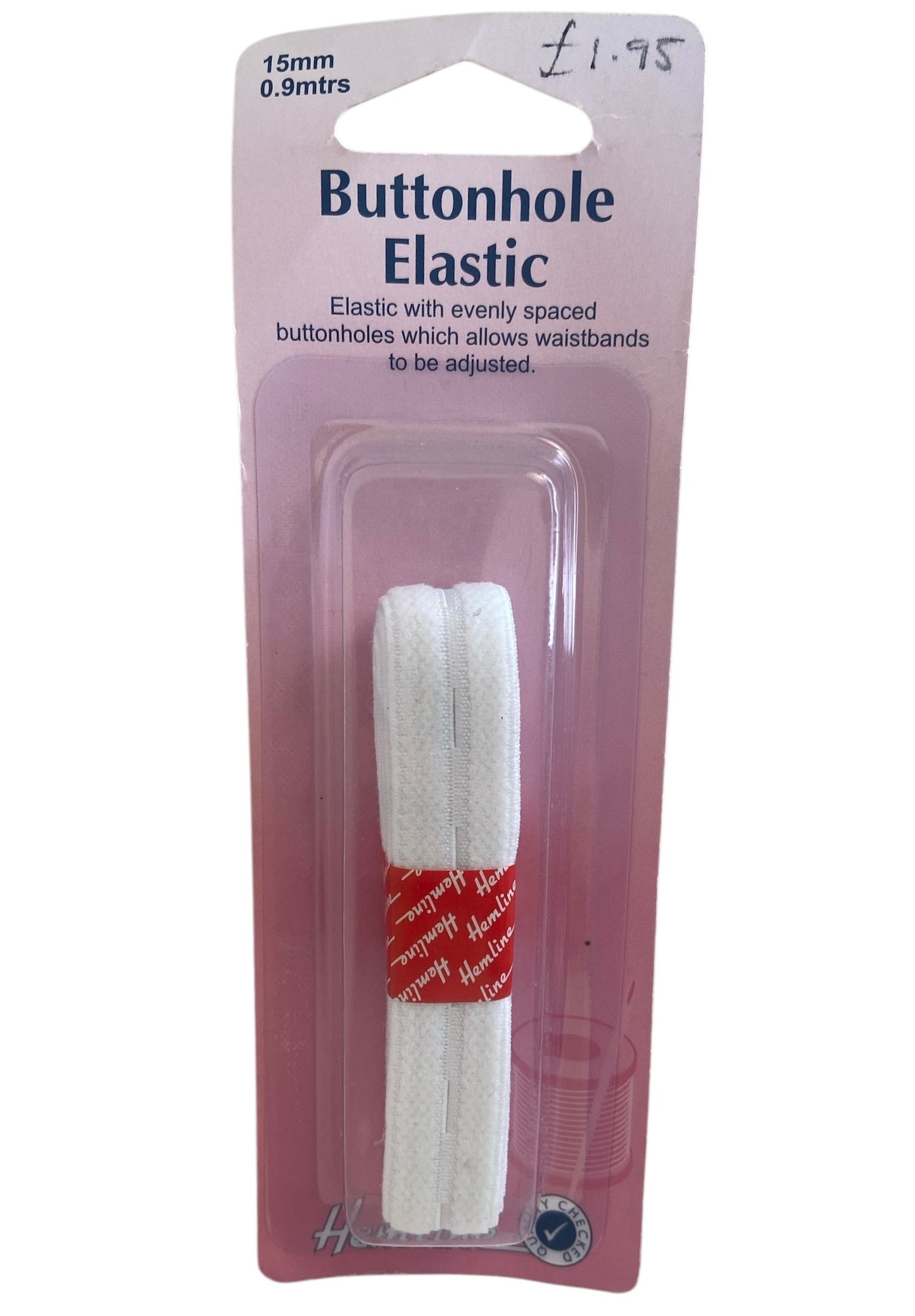 Buttonhole Elastic: 0.9m x 15mm: White