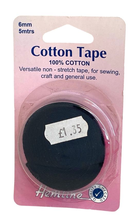 Cotton Tape: 5m x 6mm: Black