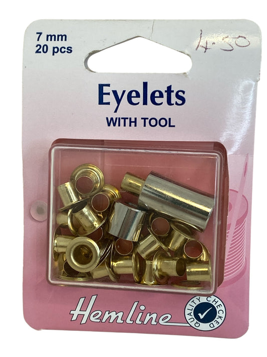 Eyelets: 7mm: Gold and Brass: 20 Pieces