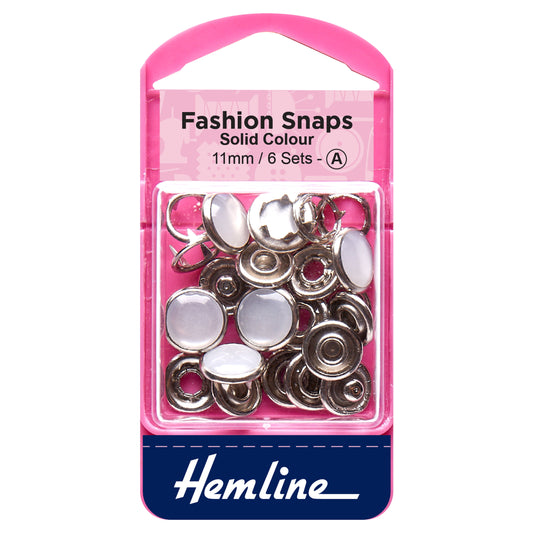 Snap Fasteners: Fashion: Solid Top: 11mm: Pearl: 6 Sets