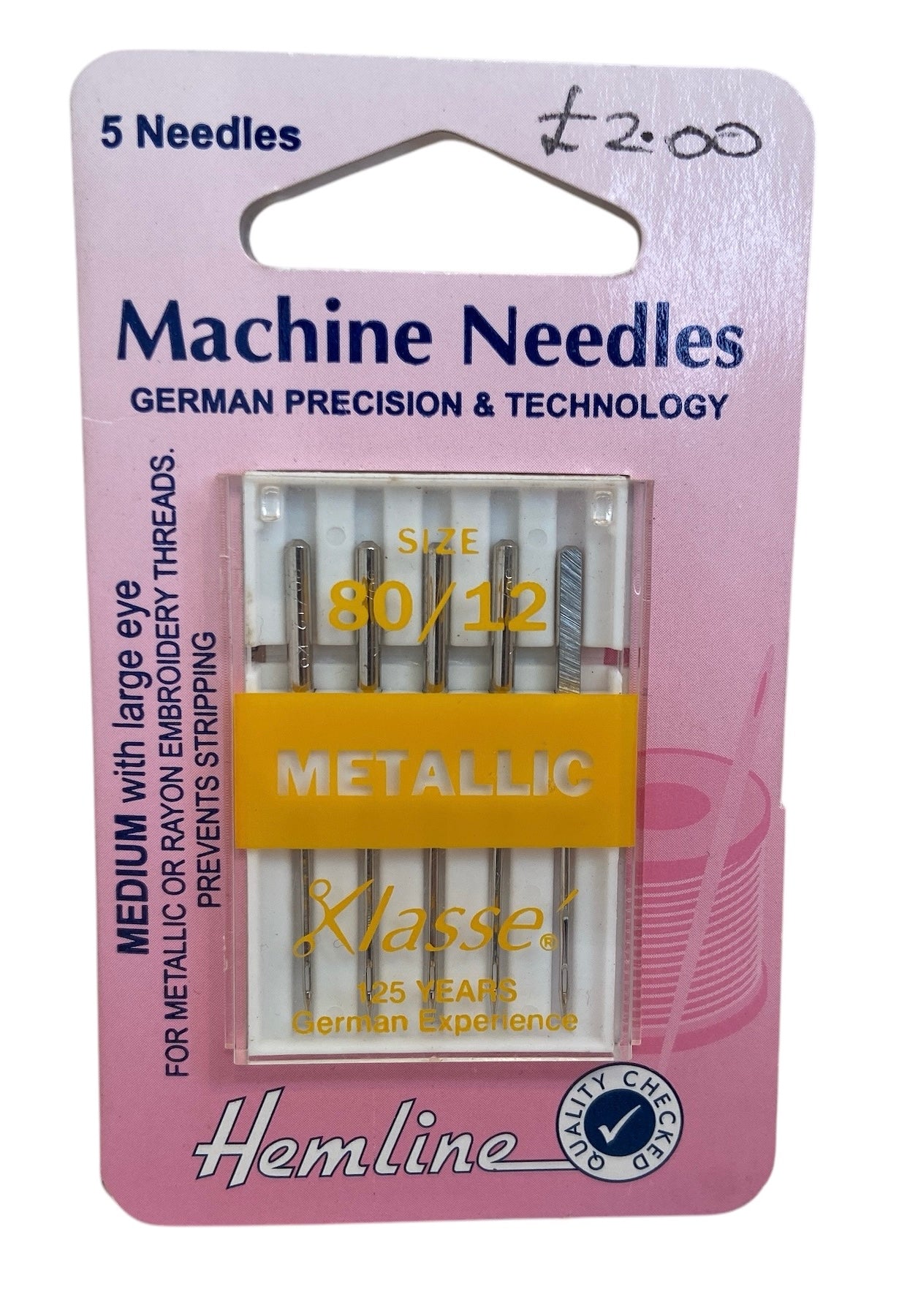 Sewing Machine Needles: Metalfil 80(12): 5 Pieces