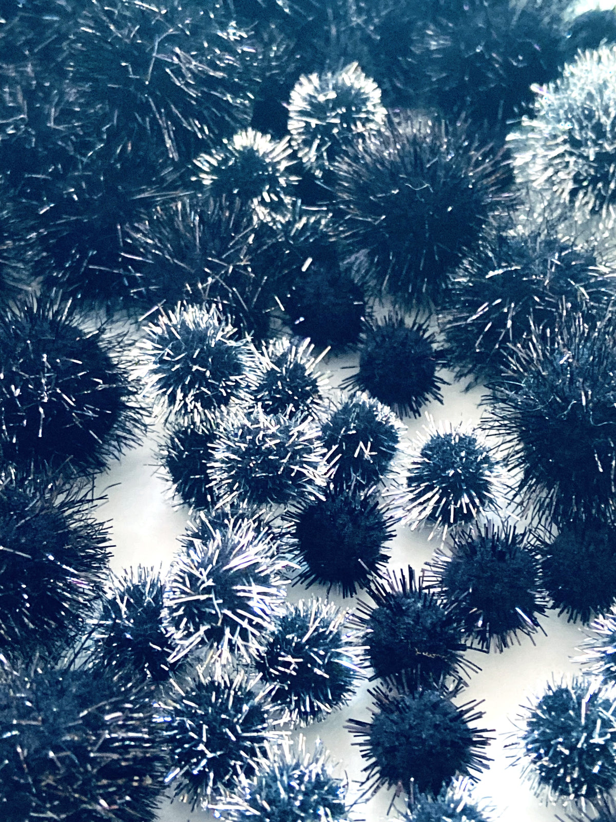 Mixed Black Tinsel Pom Pom Pack