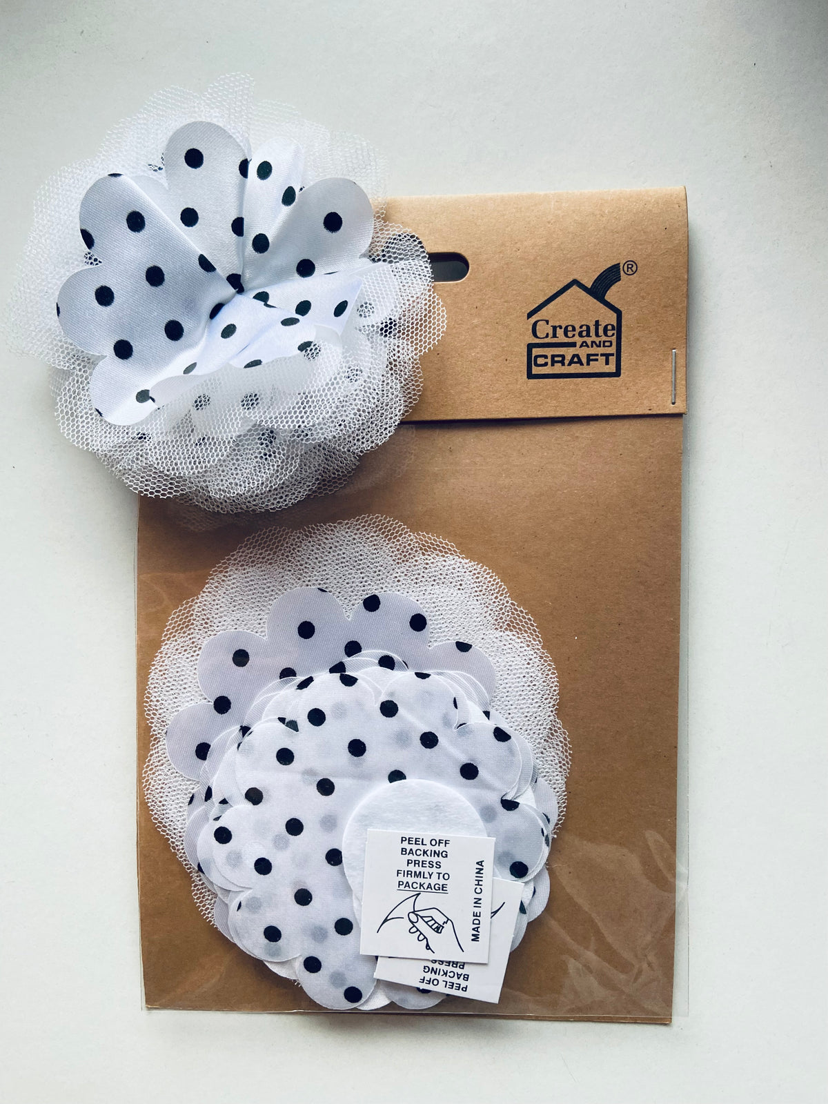 DIY Fabric Bow Flower - White and Black Polka Dot