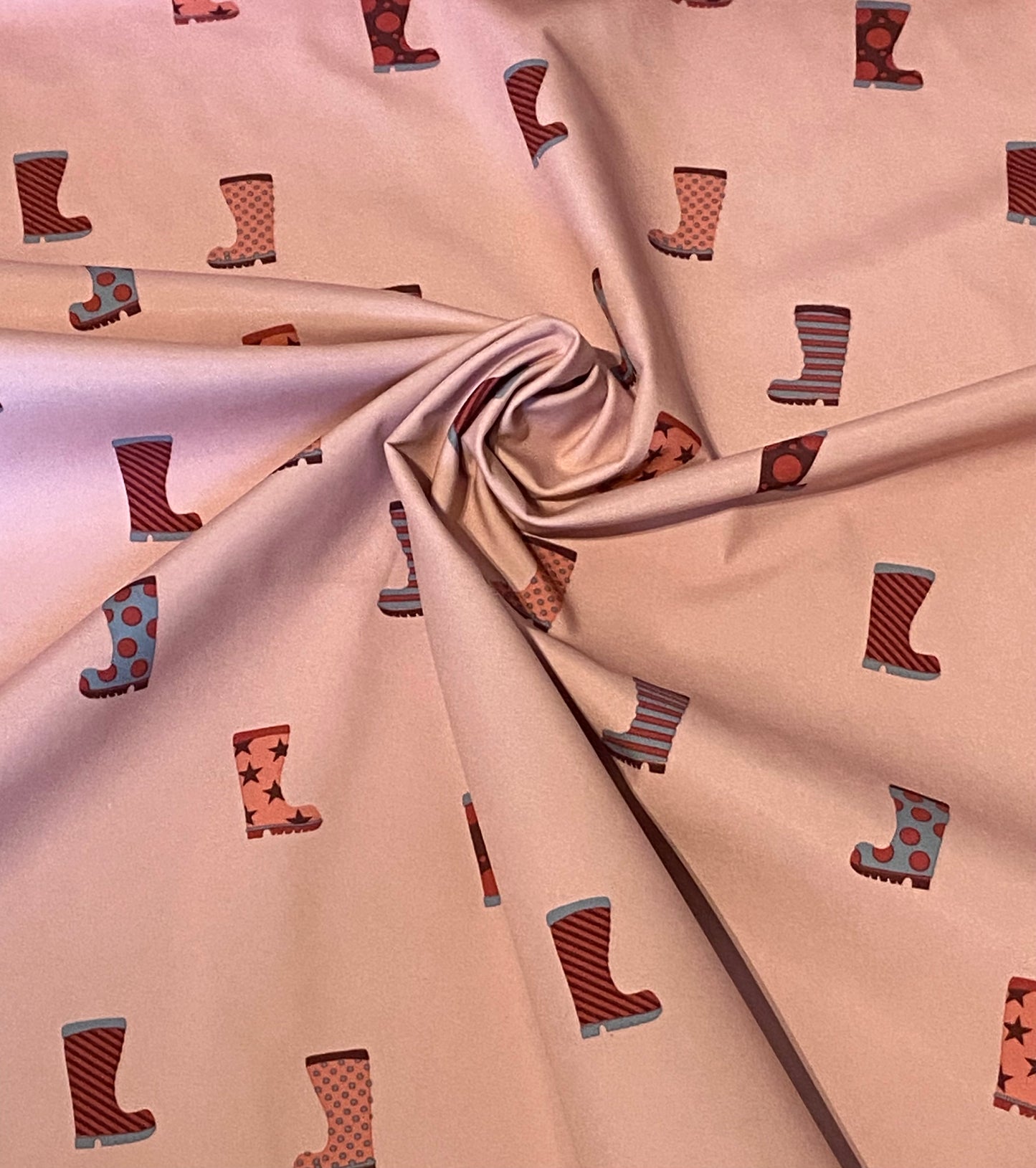 Softshell Fleece Pink Wellies Pattern Fabric