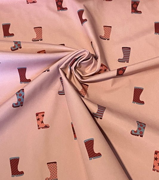 Softshell Fleece Pink Wellies Pattern Fabric