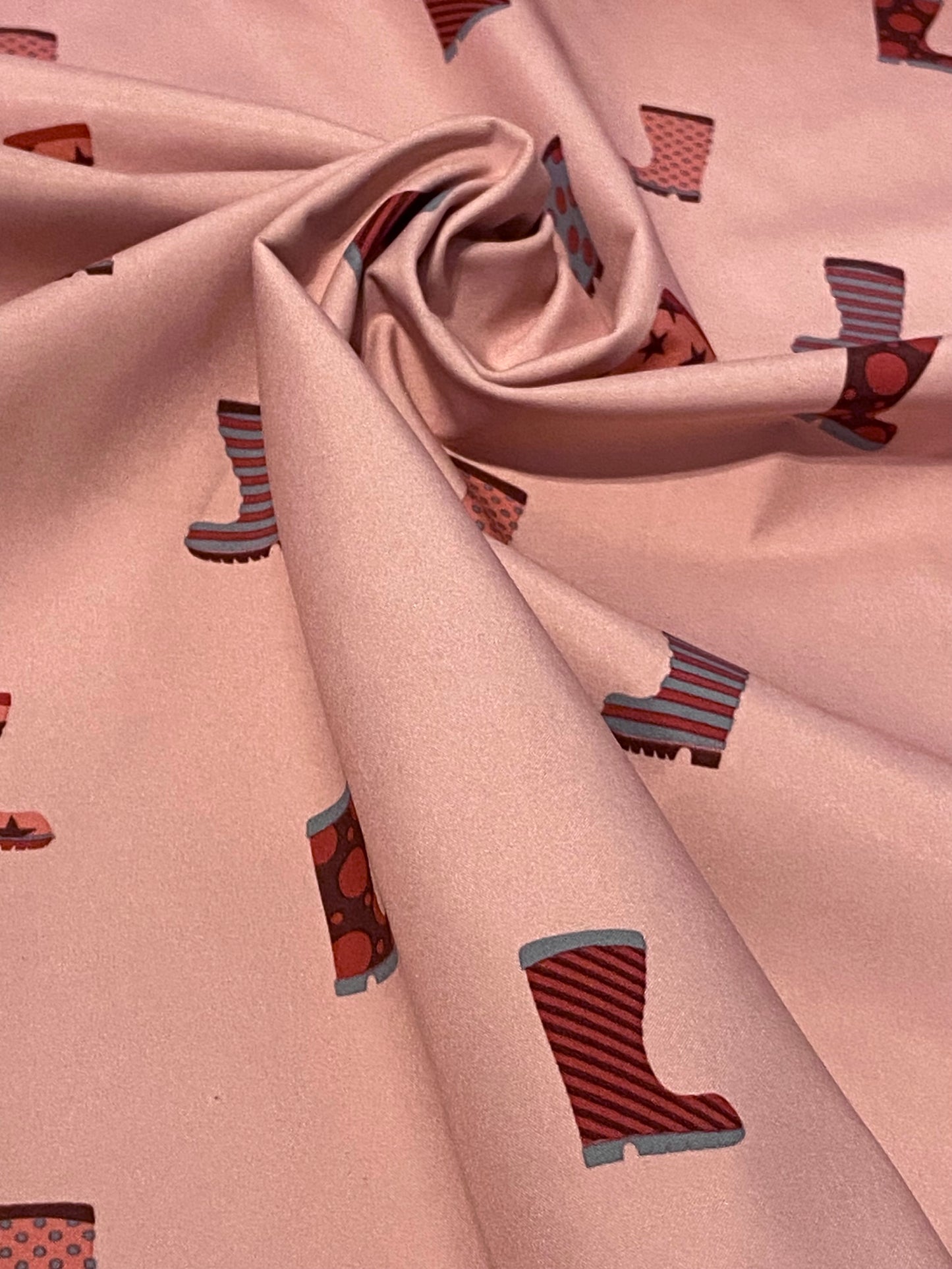 Softshell Fleece Pink Wellies Pattern Fabric