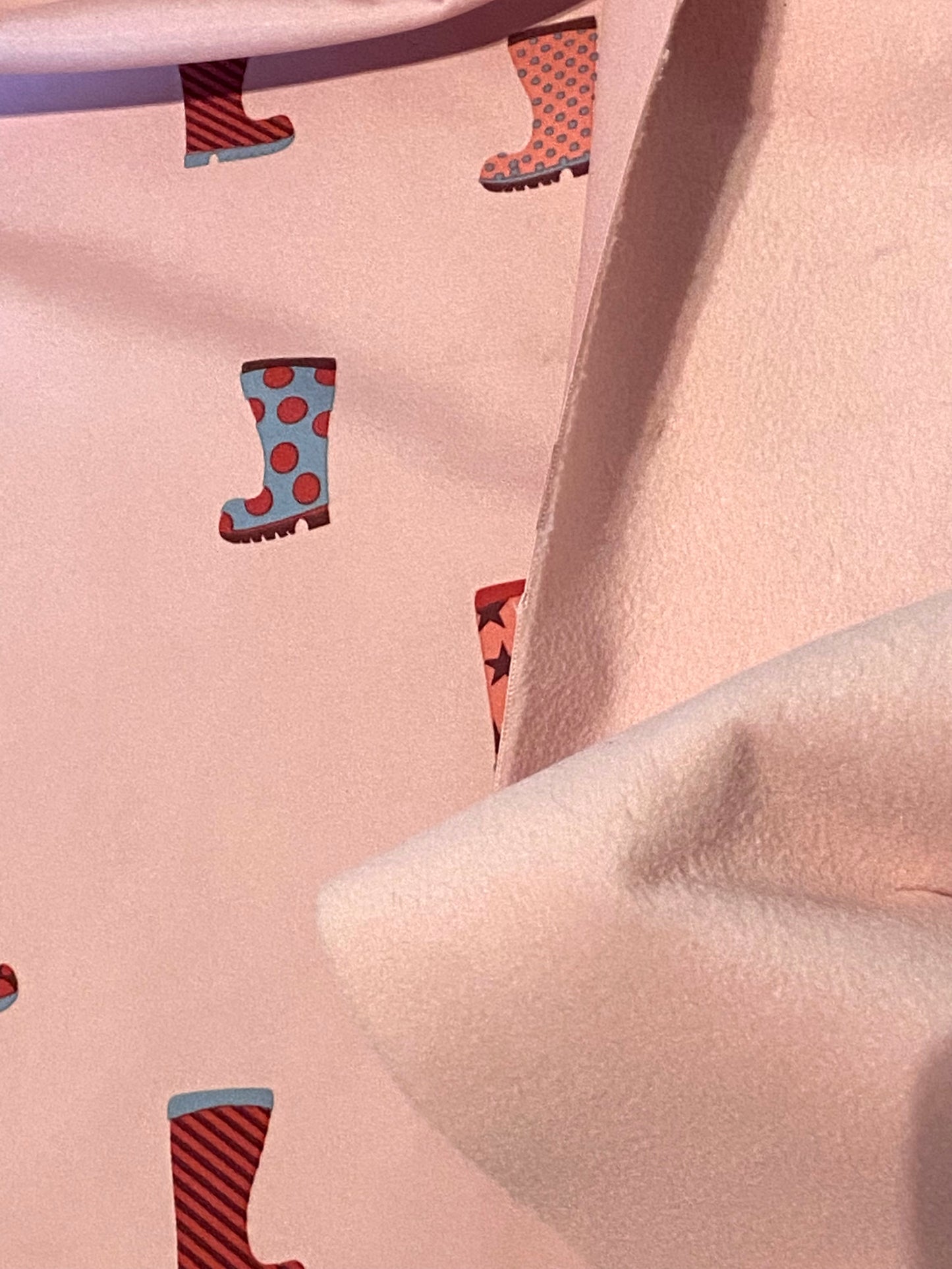 Softshell Fleece Pink Wellies Pattern Fabric