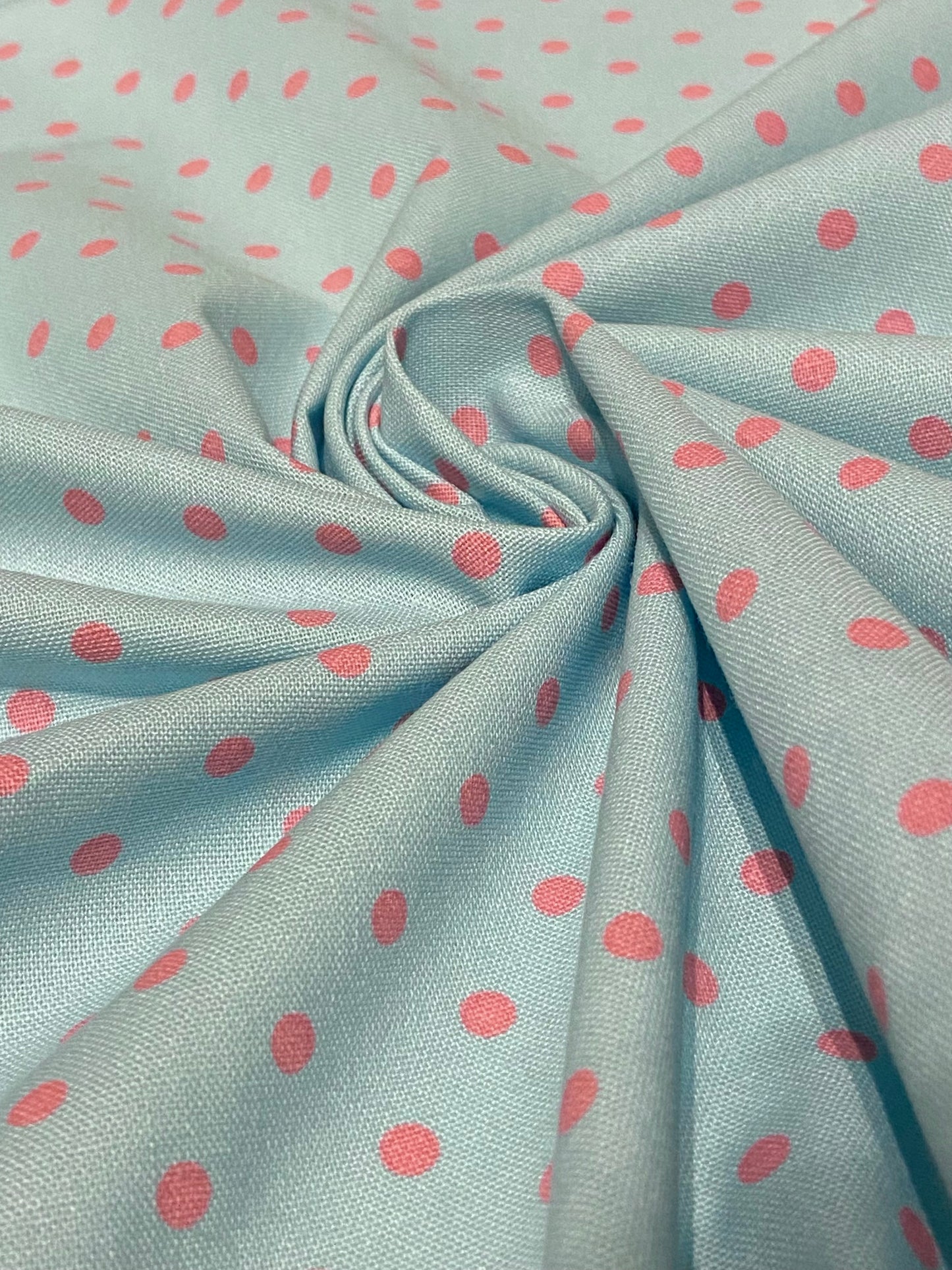 Blue and Coral Polkadot Heavy Weight Fabric