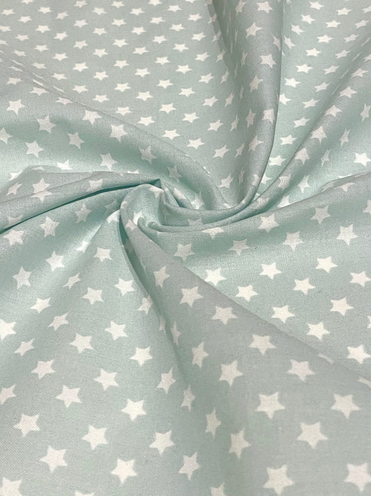 Pale Blue with White Stars Print Cotton - Fat Quarter