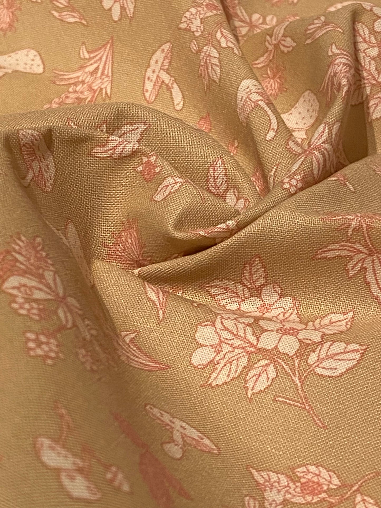 Tan Mushroom Print Fabric - Fat Quarter