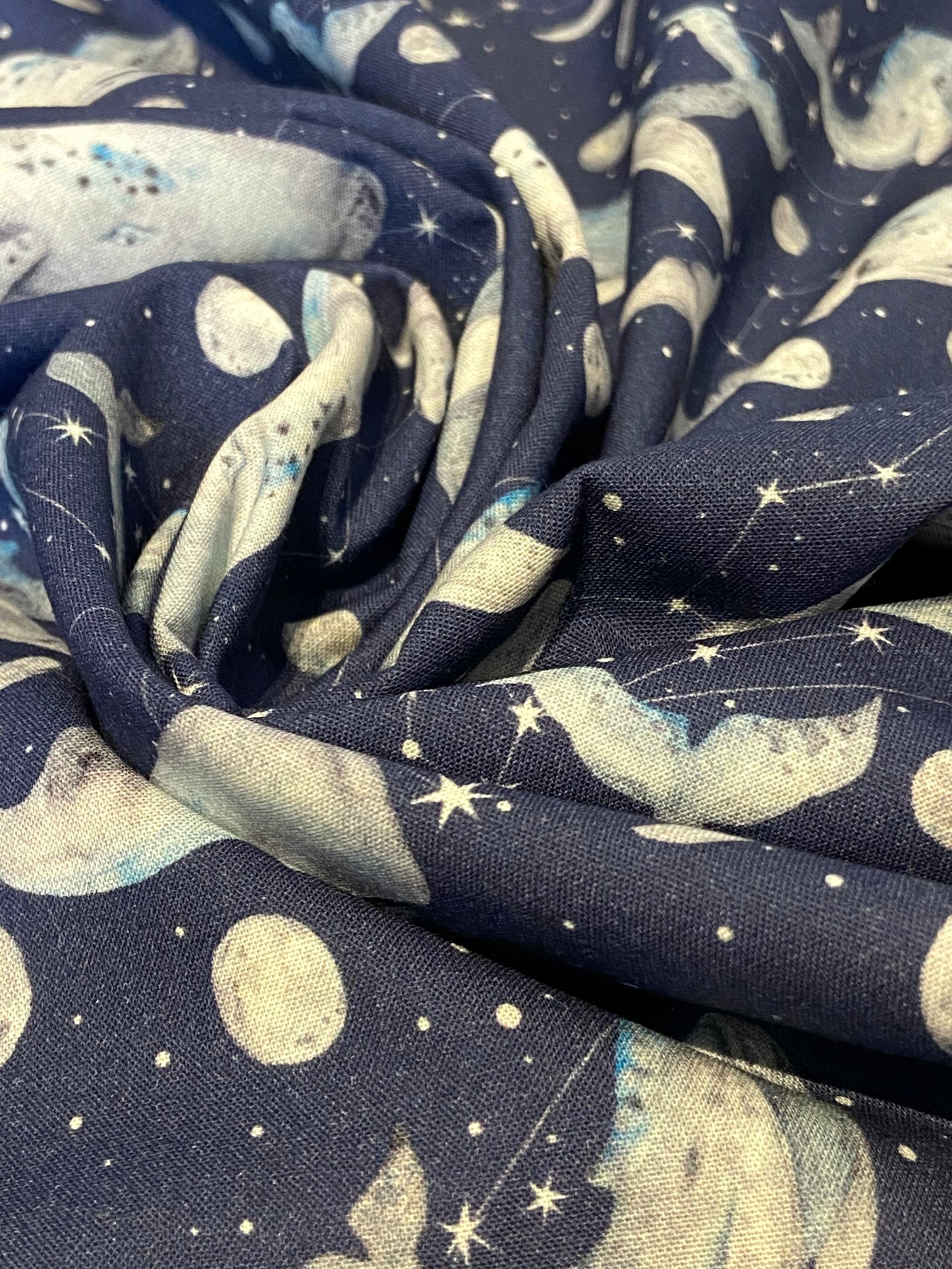 Navy Celestial Blue Whale Fabric