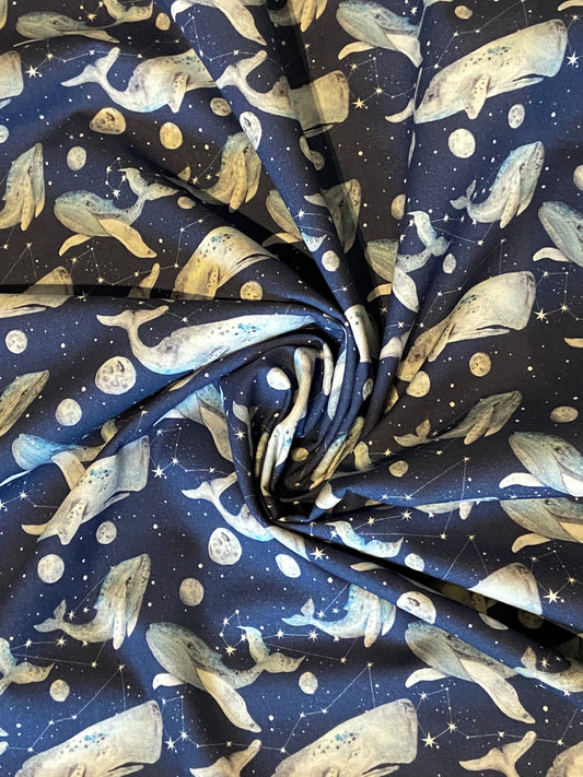 Navy Celestial Blue Whale Fabric
