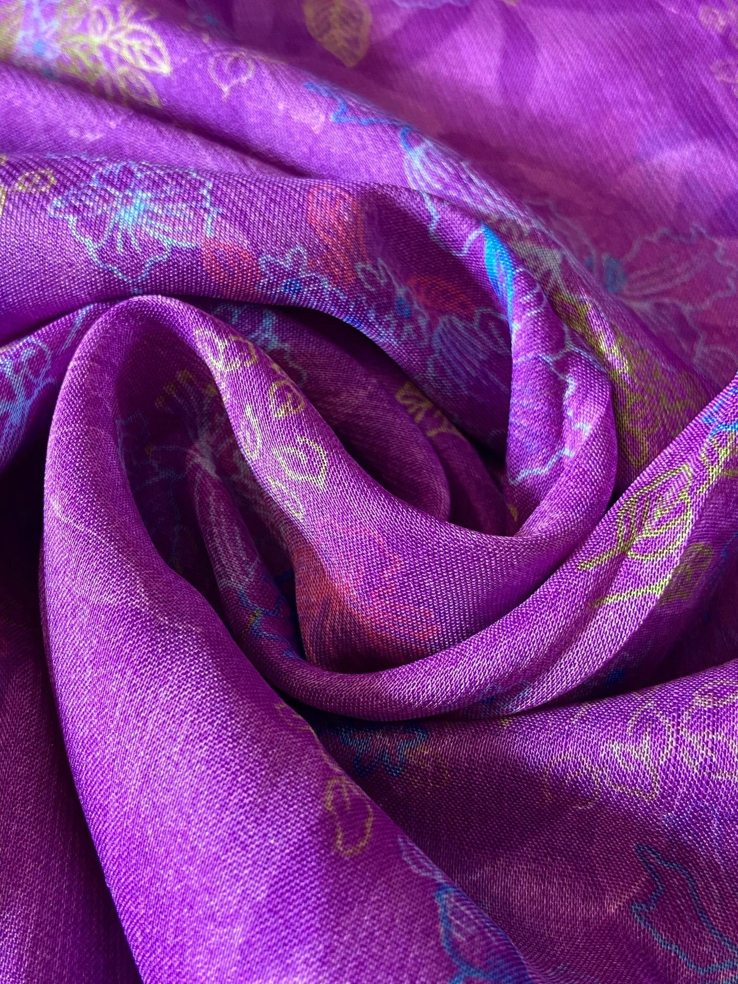 Purple Floral Chiffon Fabric