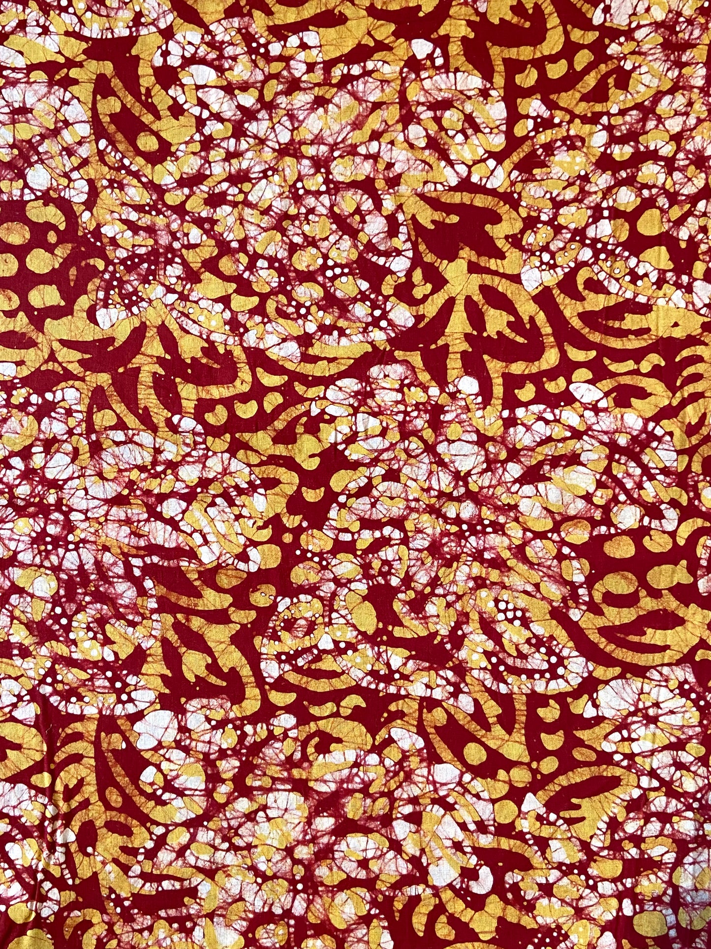 Rich Red Abstract Pattern with Gold Cotton Fabric