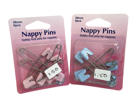 Nappy Pins: 56mm: Pink or Blue 6 Pieces
