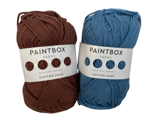 Paintbox Cotton Aran Yarn in Blue or Brown